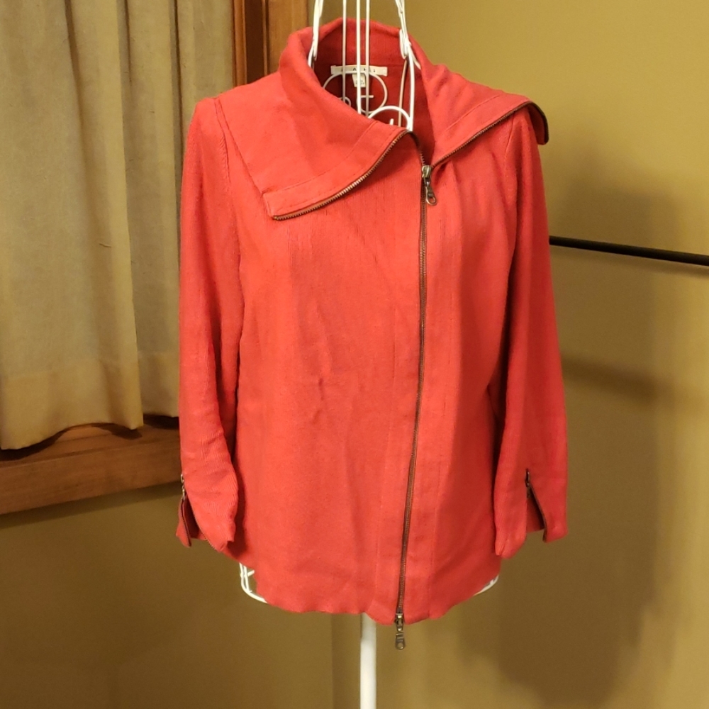 CAbi red asymmetrical zip up sweater/cardigan